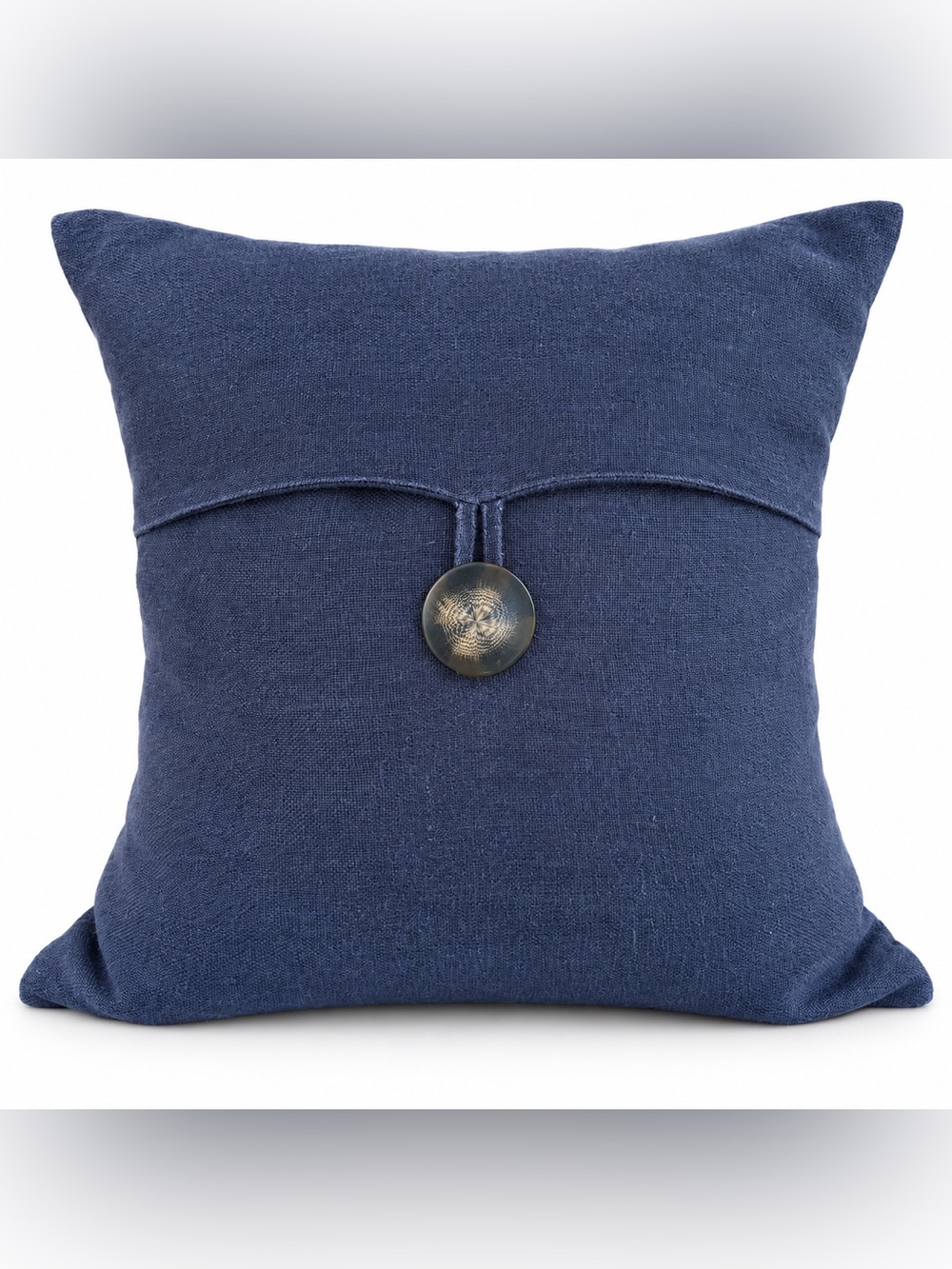 Pottery Barn Textured Linen Navy Pillow 18x18 Down Insert Button Front